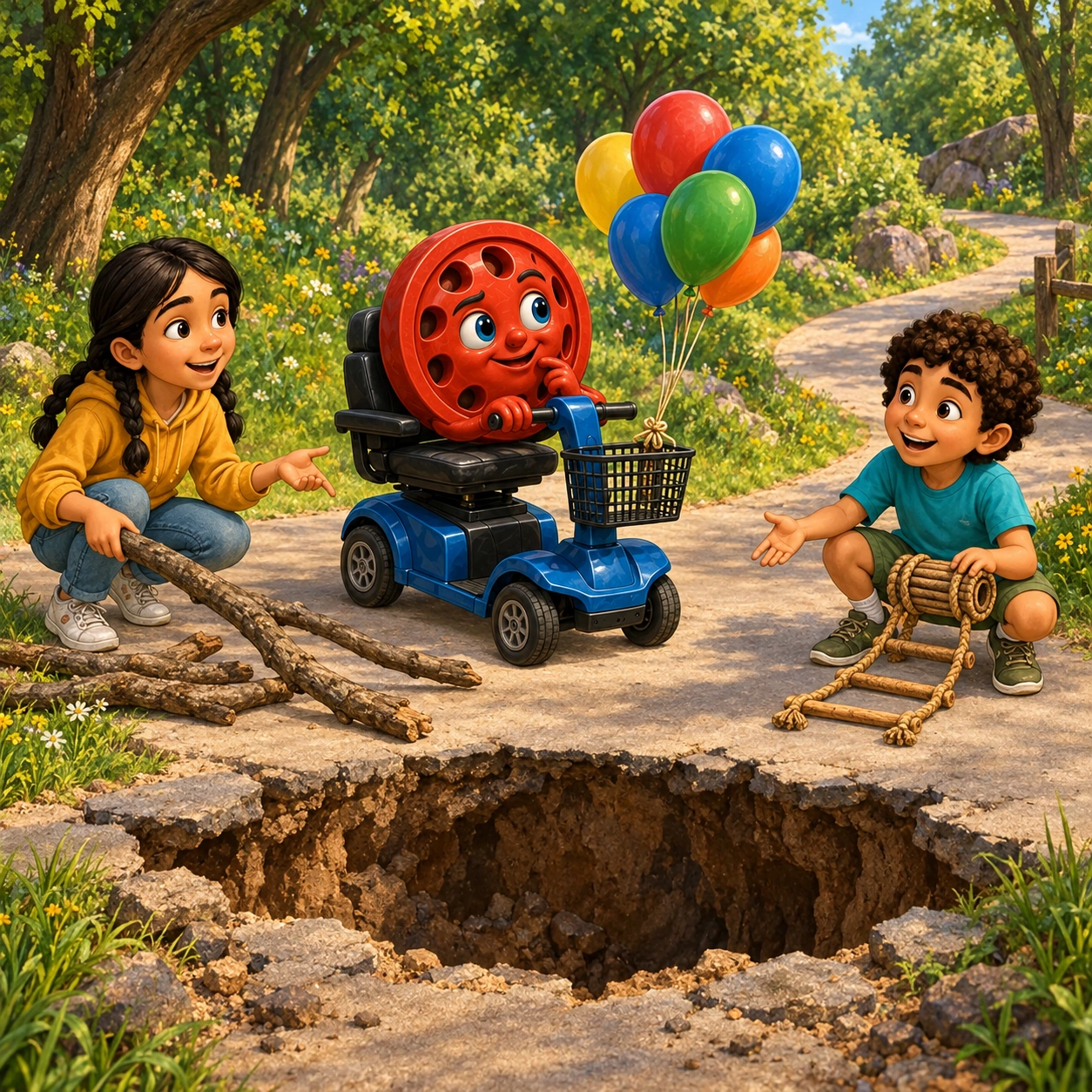 מאיה ונועם מציעים רעיונות ליד הבור