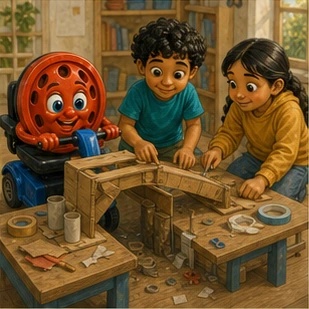 וילי והילדים בודקים גשר מקרטון
